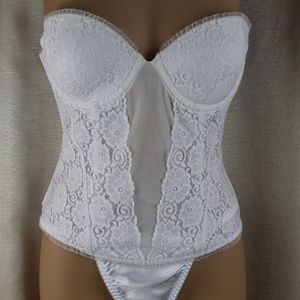 Maidenform White Lace Cups & Side Front Strapless Underwire Boned Bustier - 36A